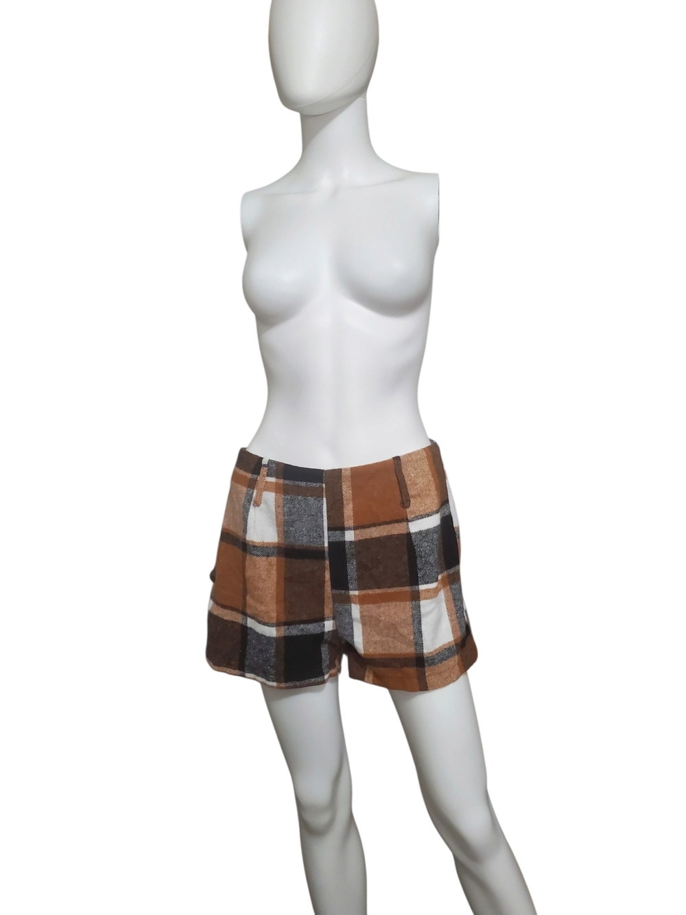 SHEIN Petite Plaid High Waist Tailored Shorts Brown L